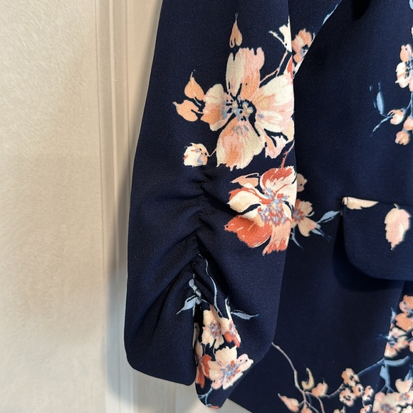 Navy Blue and Pink Floral Blazer - Picture 3 of 5